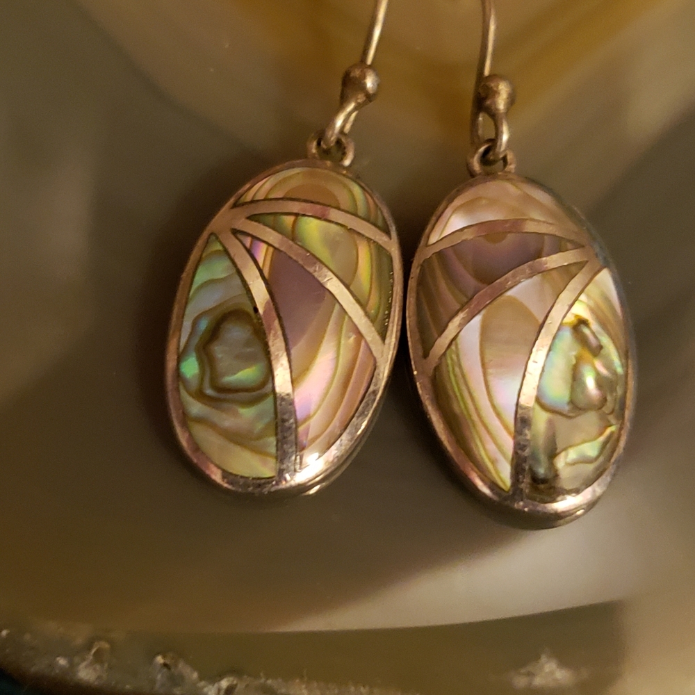 Abalone Paua shell inlaid in beautiful modernist sterling silver earrings
